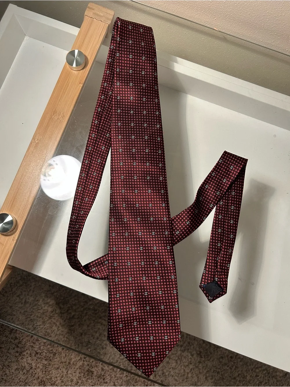 Vintage CHANEL Red and Black Silk Tie